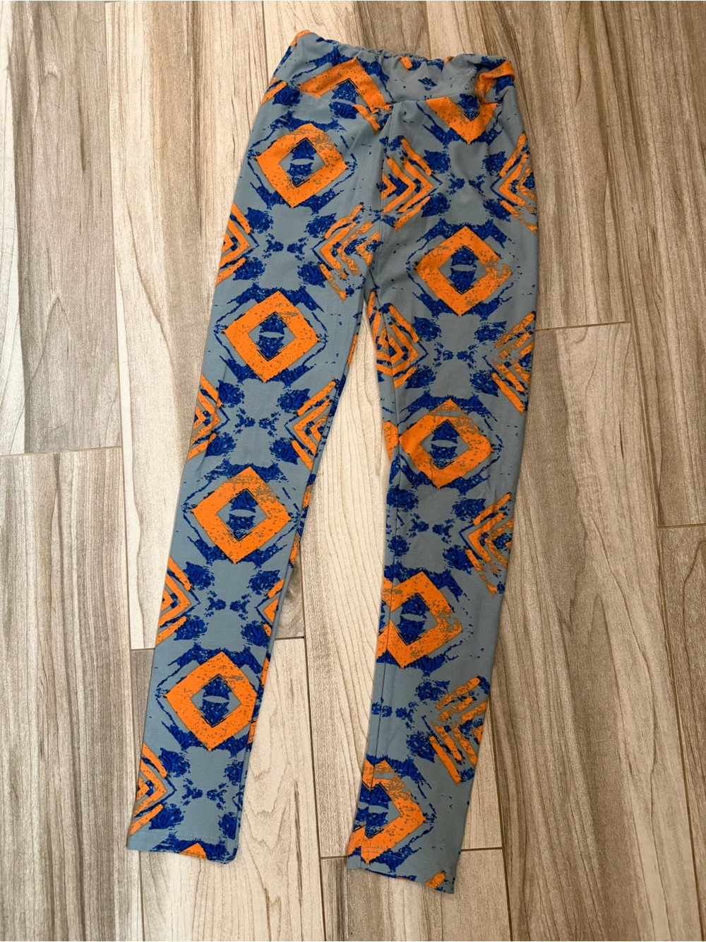 LulaRoe Kids Leggings with Orange & Blue Geometric Print